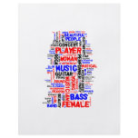 Female bass player wordle 1 red blue black custom flyer