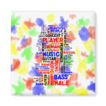 Female bass player wordle 1 red blue black refrigerator magnet
