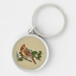 Female Cardinal on Dogwood Keychain