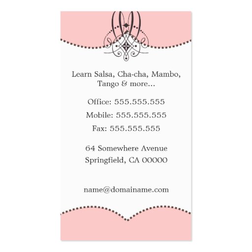 Female Dance Instructor Business Card Template (back side)