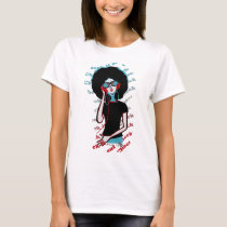 illustration, music, club, hiphop, pop, funny, humorous, vintage, cool, street, colorful, cute, rock, girl, diva, lady, afro, female, hip-hop, rap, house-music, techno, music genres, Shirt with custom graphic design