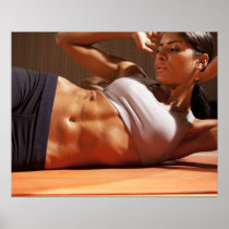 Female doing intense crunches, poster