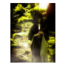Female druid in forest postcard