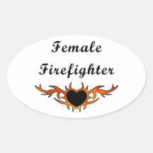 Female Firefighter Tattoo Oval Sticker