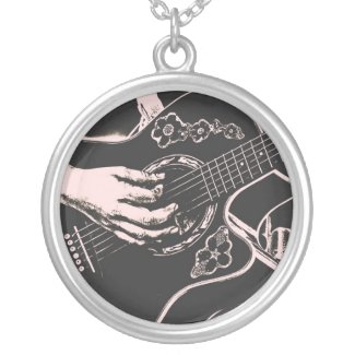 Female Guitar hand pnk grey gritty Necklaces