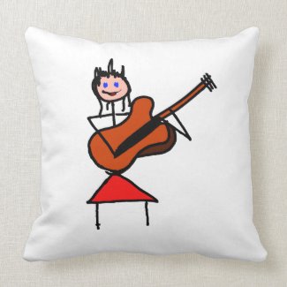 female guitar stick figure brown gtr blue eyes red pillow