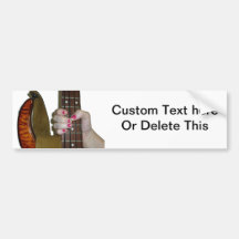 female hand holding four string bass neck bumper sticker