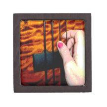 female hand pulling bass string 1 posterized premium trinket boxes