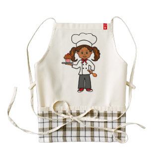 Female Master Chef Holding Cupcake Cartoon Zazzle HEART Apron