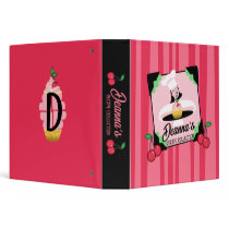 Female pastry chef frosted cake recipe binder