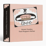Female pastry chef frosted cake recipe binder
