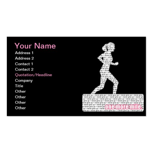 Female Runner Business Cards (front side)