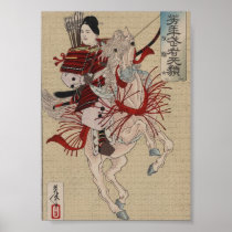 Female Samurai on Horse in Armor circa 1885 Japan Print
