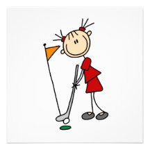 Female Stick Figure Golfer Custom Invites