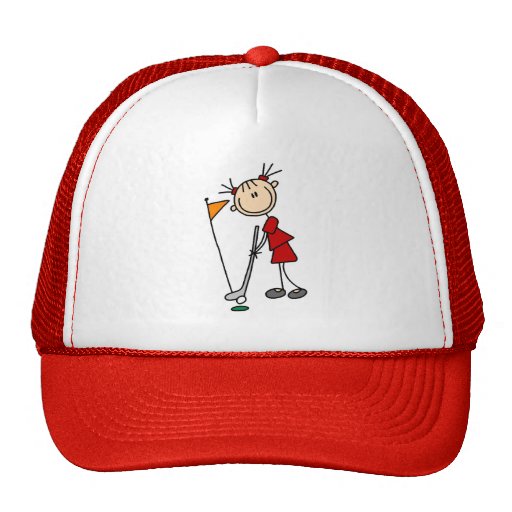 Female Stick Figure Golfer Mesh Hats