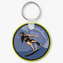 female surfer sticker keychains