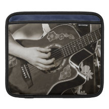 Female with acoustic  Guitar hand and hip view iPad Sleeves