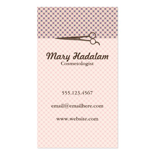 feminine pink birds floral scissors hairstylist business cards (back side)