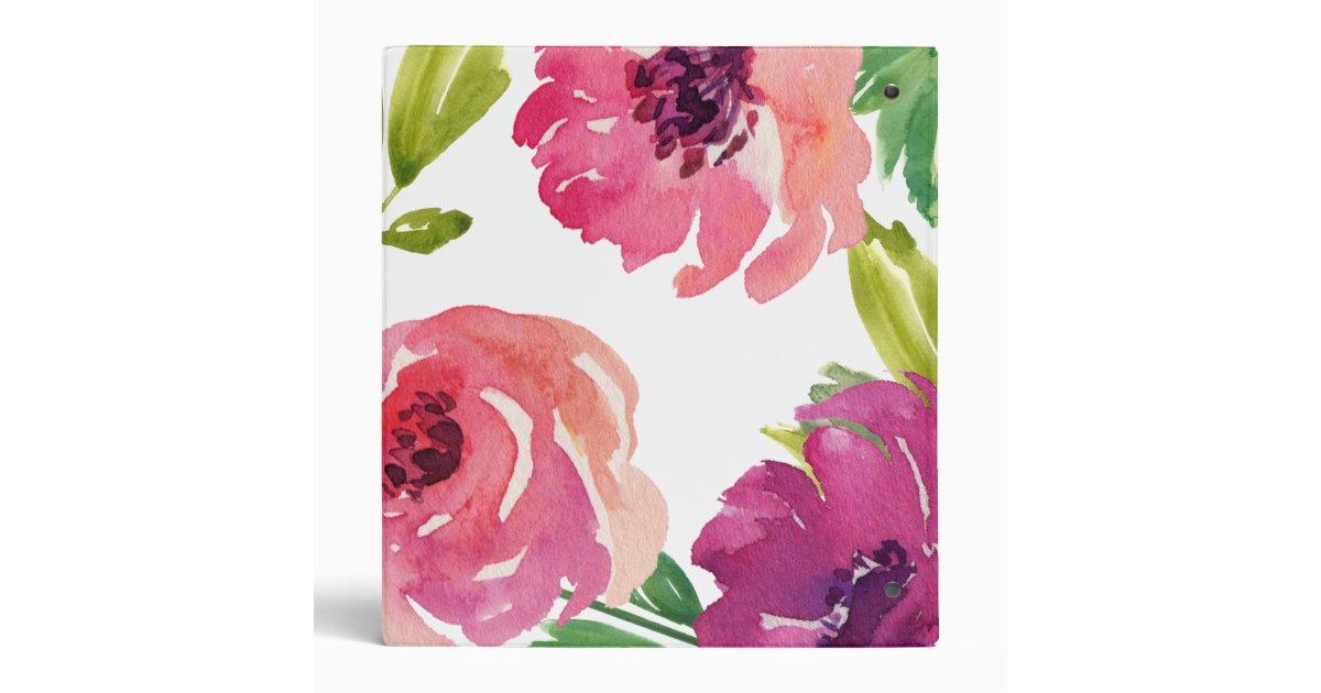 Feminine Watercolor Floral Custom Binder Zazzle