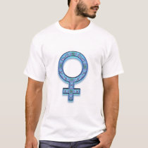 Feminist T-Shirt: Feminist Symbol, Blue Patterned