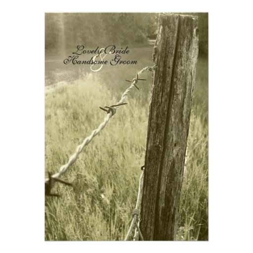 Fencepost and Barbed Wire Rustic Wedding Invite