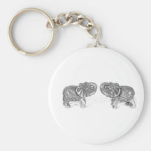 Feng Shui Double Elephant - B&W Keychain