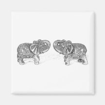 Feng Shui Double Elephant - B&W Refrigerator Magnet