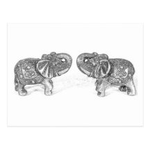 Feng Shui Double Elephant - B&W Post Cards