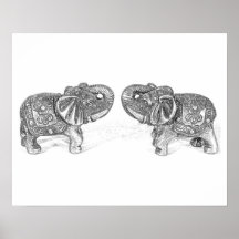 Feng Shui Double Elephant - B&W Print