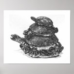 Feng Shui Triple Turtle - B&amp;W Poster