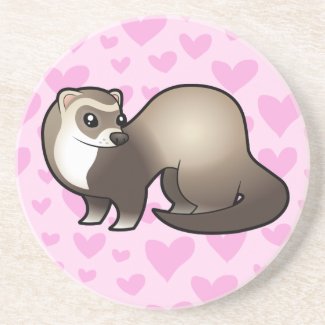 Ferret Love Coaster Cartoon Ferret Love Hearts Coaster