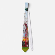 Ferris Wheel Against Blue Sky Necktie