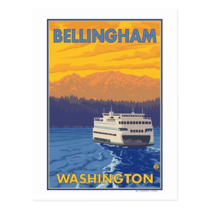 Ferry and Mountains - Bellingham, Washington Postcard