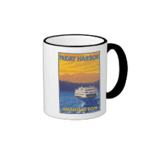 Ferry and Mountains - Friday Harbor, Washington Coffee Mug