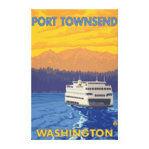 Ferry and Mountains - Port Townsend, Washington Stretched Canvas Prints
