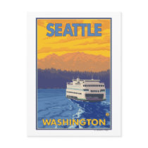 Ferry and Mountains - Seattle, Washington Postcards