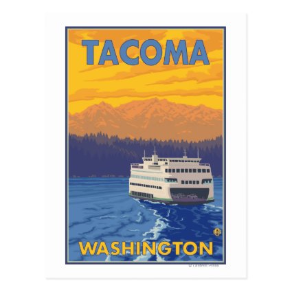 Ferry and Mountains - Tacoma, Washington Post Card