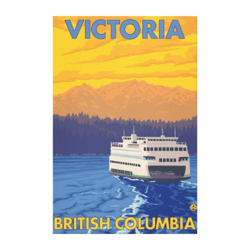 Ferry and Mountains - Victoria, BC Canada wrappedcanvas