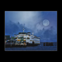 Ferry under the moon postcard