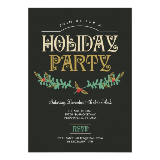 Festive Branches Holiday Party Invitation Custom Invite (front side)