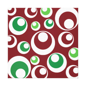 Festive Christmas Red Green Circles Dots Pattern Stretched Canvas Print