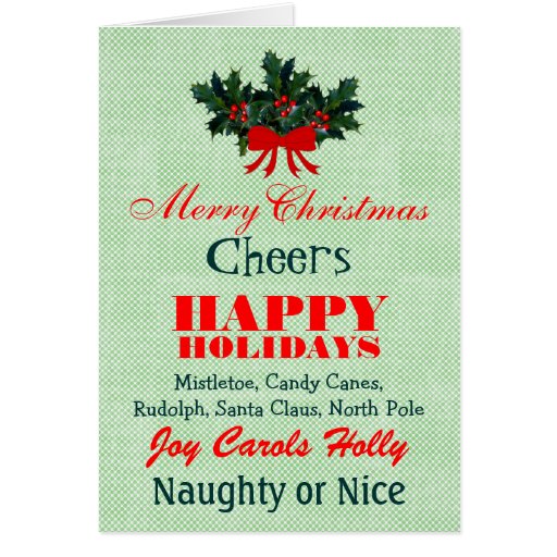 Festive Christmas Words Sayings Quotes Personalize Greeting Card | Zazzle