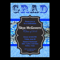 Festive Cobalt Blue Leopard GRAD Party Invitation invitations