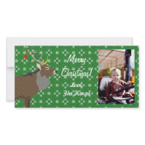 Festive Elk Christmas Green  Photo Card