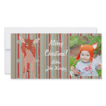 Festive Fawn Christmas Stripes Photo Card