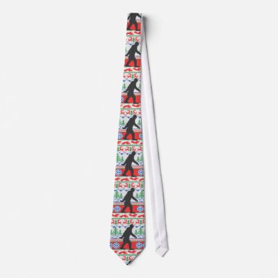 Festive Gone Squatchin Ugly Christmas Sweater Knit Tie