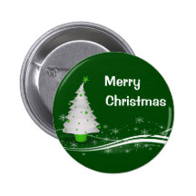 Festive Green Background & White Christmas Tree Pin