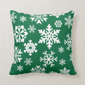 Festive Green Snowflakes Christmas Holiday Pattern Throw Pillows