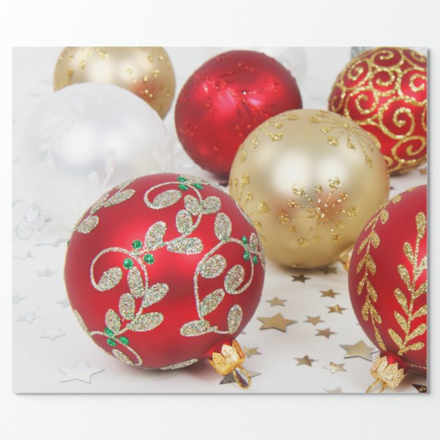 Festive Holiday Christmas Ornaments Background Wrapping Paper 2/4