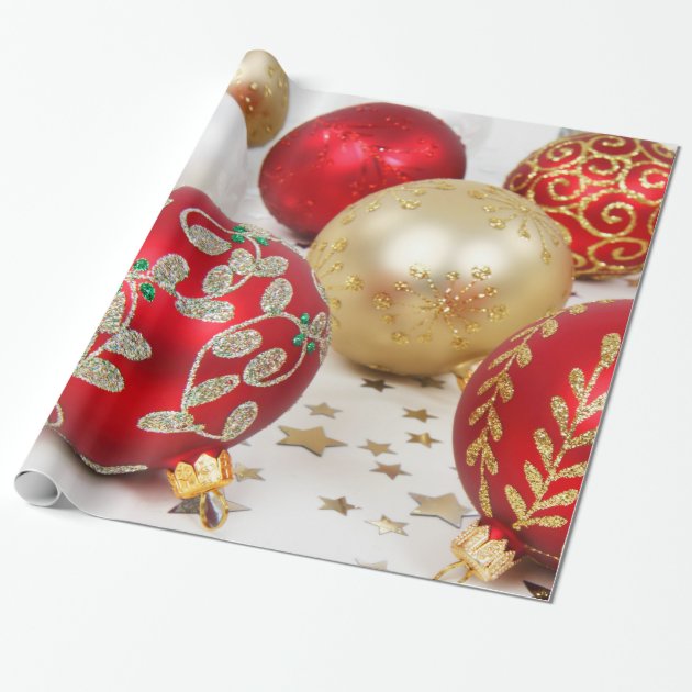 Festive Holiday Christmas Ornaments Background Wrapping Paper 1/4